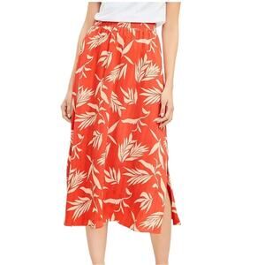 Loft Floral Smocked Midi Skirt Womens Size SP Soft Orange Lined Flowy Breezy